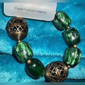 Vintage Italian MURANO  Tibetan beads Fashion Jewelry Green Bronze Bracelet NEW